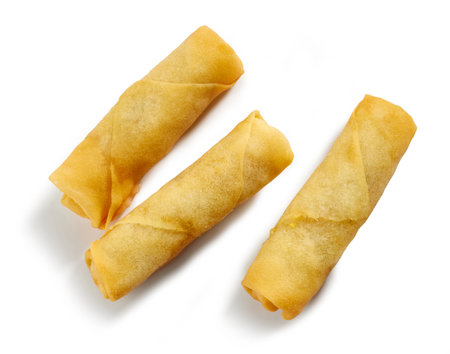 fried springrolls isolated on white background, top viewの写真素材