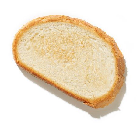 slice of lightly toasted bread isolated on white background, top view