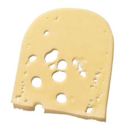 slice of cheese isolated on white background, top viewの写真素材