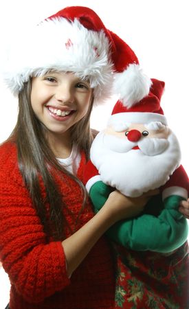 girl, Christmas, hat, red, white dress, lace, smile, happiness, in December, face, portrait, long hair,の写真素材