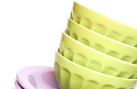 bowls, dishes, green soup, ceramics, stacked, facets, plates, containers, container,の写真素材