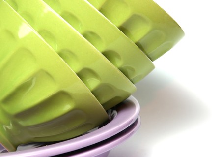 bowls, dishes, green soup, ceramics, stacked, facets, plates, containers, container,の写真素材