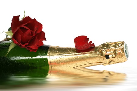bottle and red rose, の写真素材
