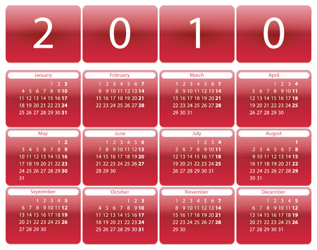 Red rounded calendar for year 2010のイラスト素材