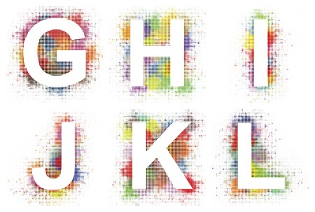Colorful halftone alphabet. Letters from G to L.の写真素材