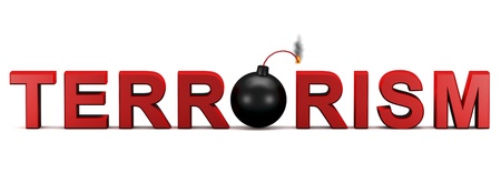 3d text TERRORISM with activated bomb instead letter Oの写真素材
