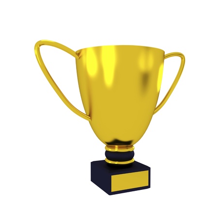 Golden trophy cup isolated on white. 3d image.の写真素材