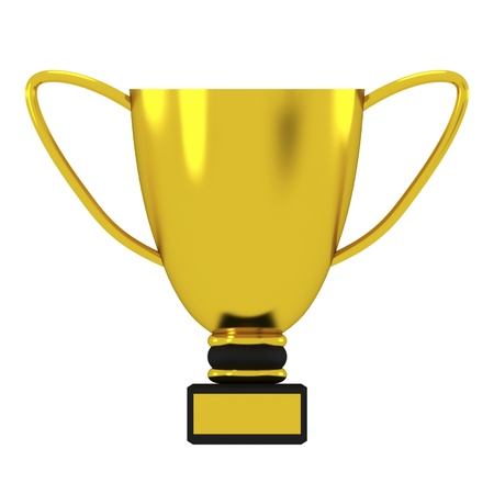Golden trophy cup isolated on white. 3d image.の写真素材