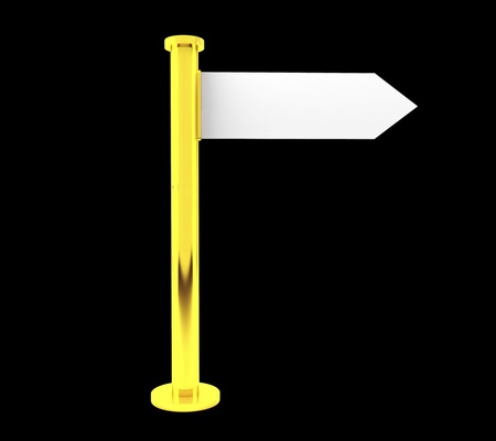 Golden direction sign isolated on black backgroundの写真素材