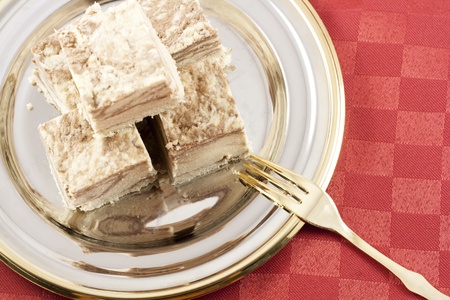 Delicious Halva served in silver-golden dishの写真素材