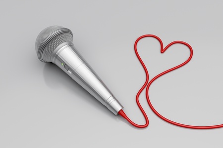 Music for love - concept image with microphone and heart shaped wireの写真素材