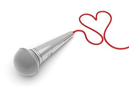 Music for love - concept image with microphone and heart shaped wireの写真素材