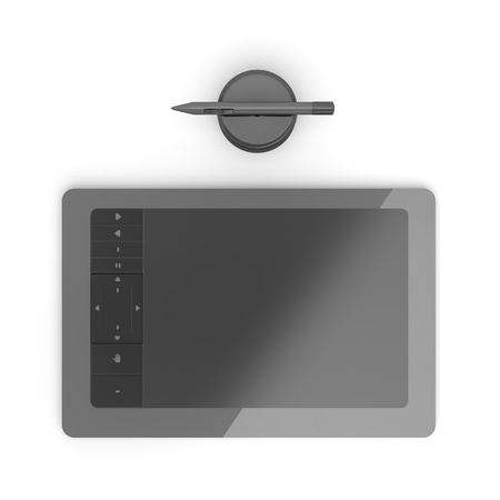 Black graphic tablet with pen の写真素材