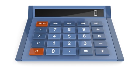 Blue calculator on white backgroundの写真素材