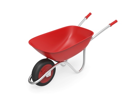 Red wheelbarrow on white backgroundの写真素材