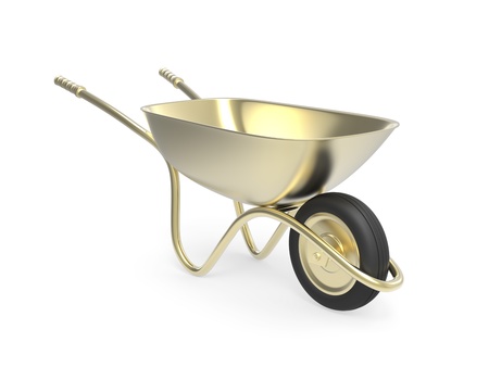 Luxury concept, golden wheelbarrow on white backgroundの写真素材
