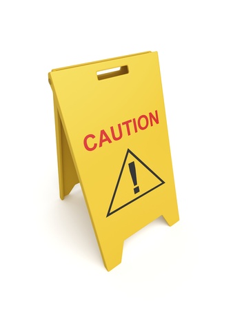 Caution sign on yellow plastic panelの写真素材