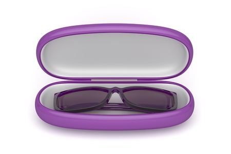 Purple female sunglasses on white backgroundの写真素材