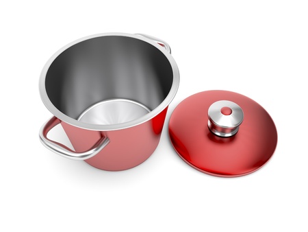 Red empty cooking pot on white backgroundの写真素材