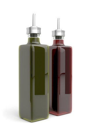 Olive oil and vinegar on white backgroundの写真素材