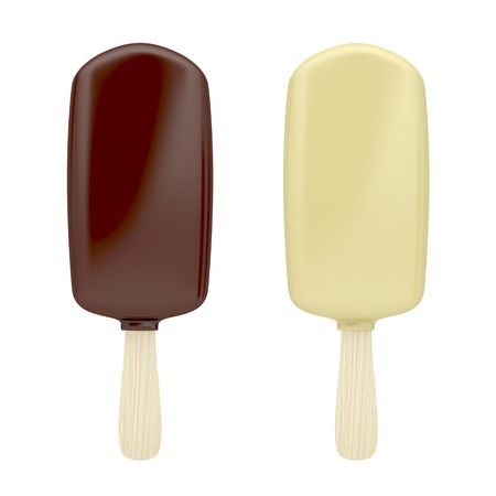 Ice creams covered with white and brown chocolateの写真素材