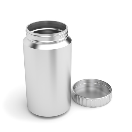 Open metal bottle on white backgroundの写真素材