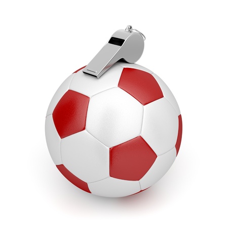 Soccer ball and metal referee whistleの写真素材