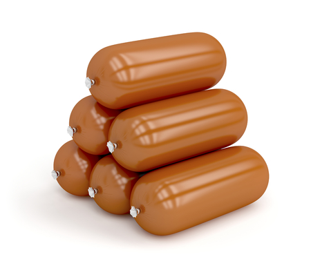 Sausages on a white backgroundの写真素材