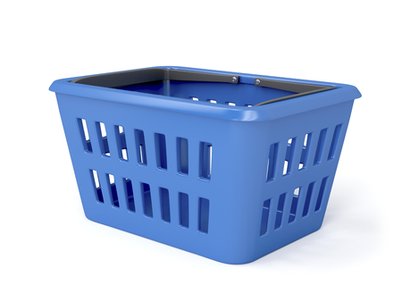 Blue shopping basket on white backgroundの写真素材