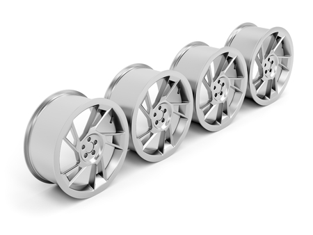 Group of car alloy rims on white backgroundの写真素材