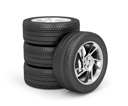 Set of car wheels on white backgroundの写真素材