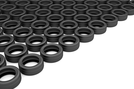 Group of car tires on whiteの写真素材