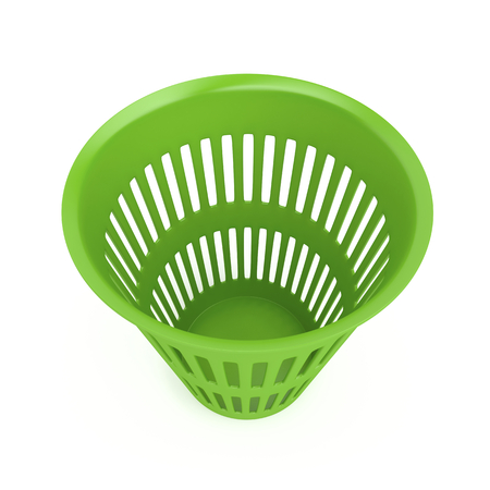 Green waste basket on white backgroundの写真素材