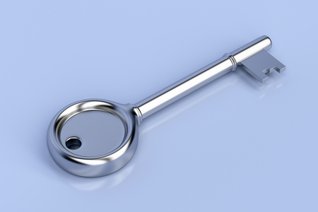 Retro key on glossy blue backgroundの写真素材