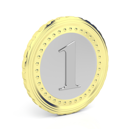 Coin with number 1 on white backgroundの写真素材