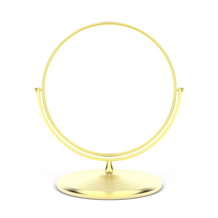 Gold makeup mirror on white backgroundの写真素材