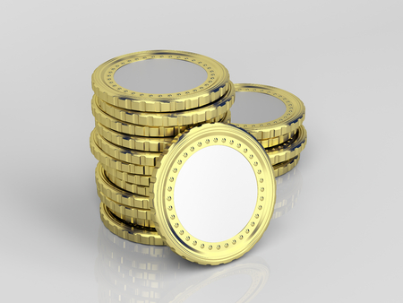 Coins on shiny gray backgroundの写真素材