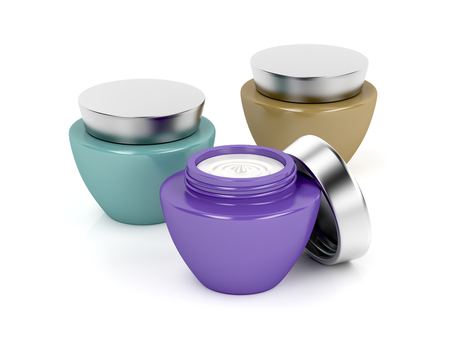 Three different cosmetic creams on white backgroundの写真素材