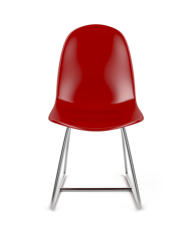 Red transparent plastic chair on white backgroundの写真素材