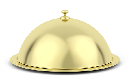 Closed restaurant cloche on white backgroundの写真素材