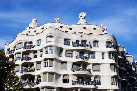 BARCELONA, SPAIN - OCTOBER 10, 2015: Famous building La Pedrera, designed by Antoni Gaudi in Barcelona, Spainのeditorial素材