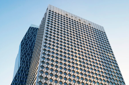 PARIS, FRANCE - SEPTEMBER 29, 2015: Tour Ariane is an office skyscraper located in La Defense...