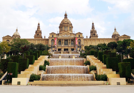 BARCELONA, SPAIN - OCTOBER 07, 2015: National Art Museum of Catalonia, situated on Montjuic hill in Barcelona, Spainのeditorial素材