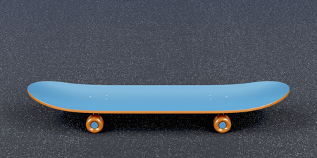Blue skateboard on the asphaltの写真素材