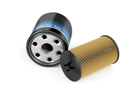 Spin-on and cartridge oil filters on white backgroundの写真素材