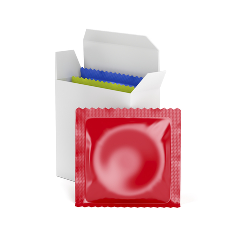 3D illustration of condoms on white background の写真素材
