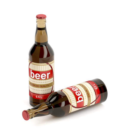 Beer bottles on white backgroundの写真素材
