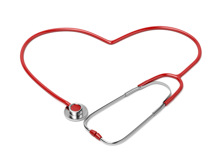Stethoscope in shape of heart on white backgroundの写真素材