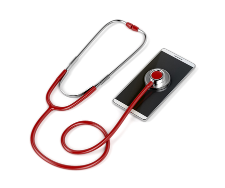 Concept image with smartphone and stethoscope on white backgroundの写真素材