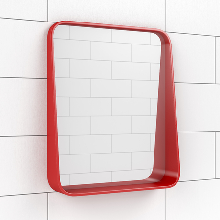 Red mirror in the bathroom, 3D illustrationの写真素材